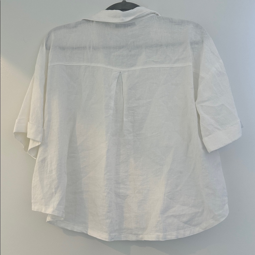 NEW ZARA button down linen blend crop shirt - Picture 5 of 6